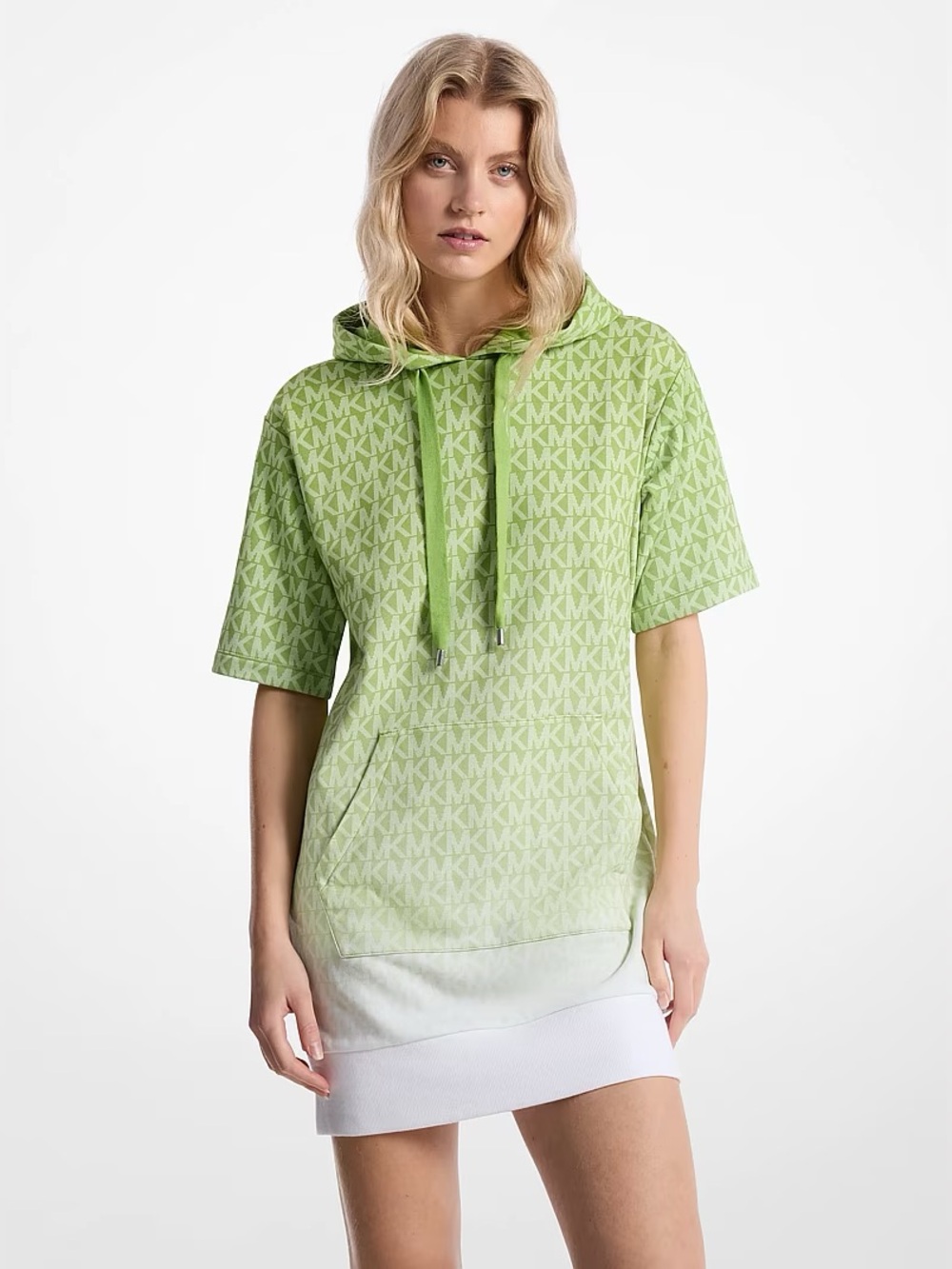 Michael Kors Ombré Hoodie Dress Signature Logo Cotton Terry Green Medium Y2K